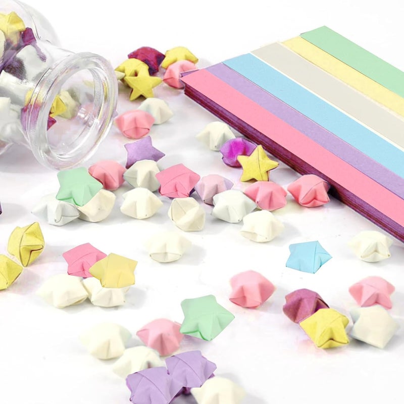 YNGRUE 1080 Sheets Star Origami Paper 6 Assortment Color Star Paper Strip Double Sided Origami Stars Paper Solid Color, Lucky Star Decoration Paper Strips DIY Hand Art Crafts (1080 Sheets 6 colors) - Image 4